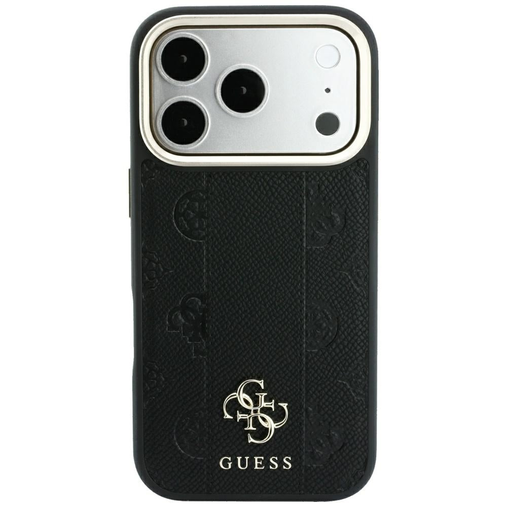 Husa de protectie Guess Leather Stripe Peony 4G compatibil cu iPhone 18 Pro / iPhone 17 Pro, Negru
