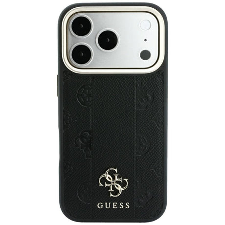 Husa de protectie Guess Leather Stripe Peony 4G compatibil cu iPhone 18 Pro / iPhone 17 Pro, Negru