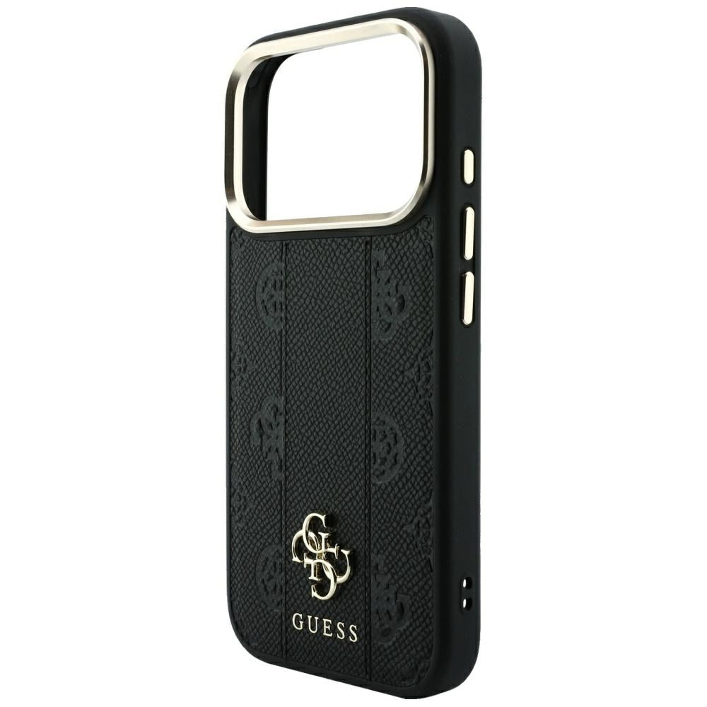 Husa de protectie Guess Leather Stripe Peony 4G compatibil cu iPhone 18 Pro / iPhone 17 Pro, Negru