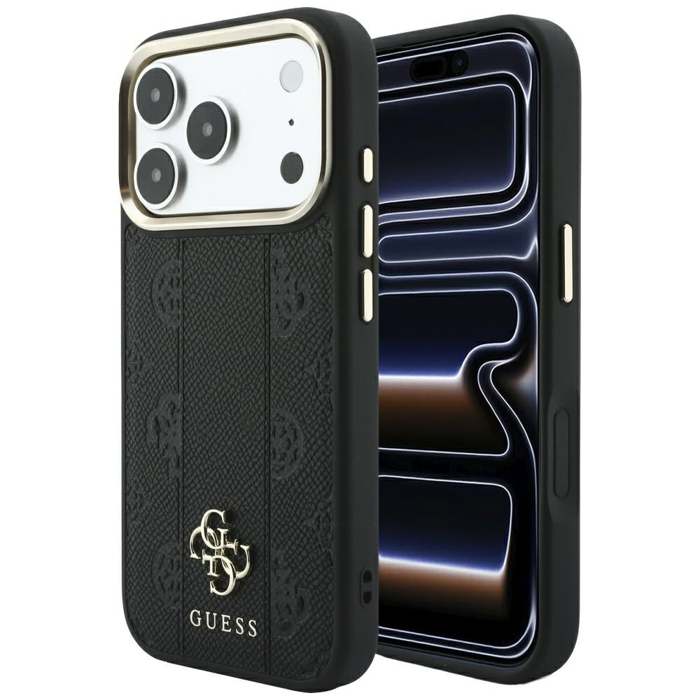 Husa de protectie Guess Leather Stripe Peony 4G compatibil cu iPhone 18 Pro / iPhone 17 Pro, Negru