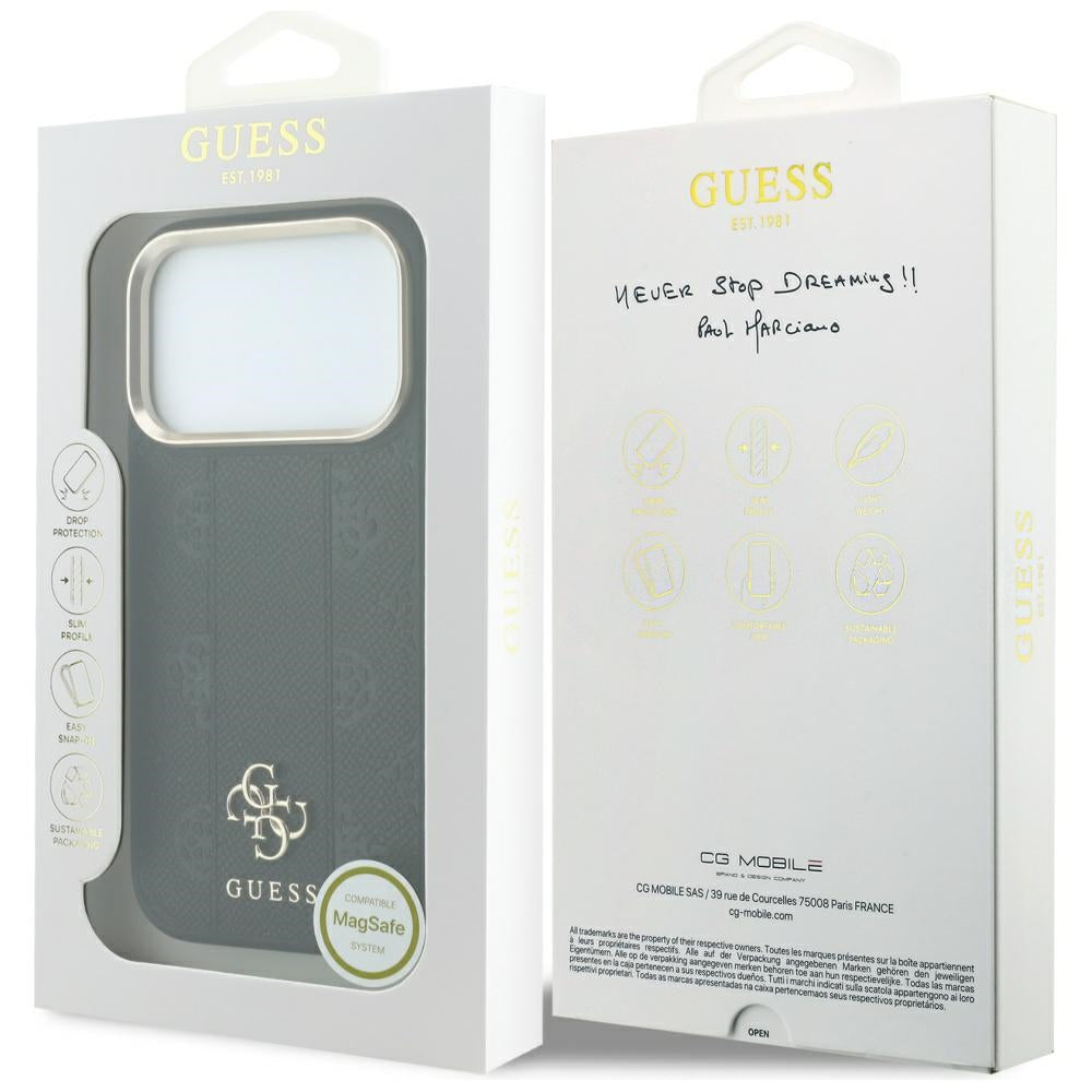 Husa de protectie Guess Leather Stripe Peony 4G compatibil cu iPhone 18 Pro Max / iPhone 17 Pro Max, Negru