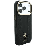 Husa de protectie Guess Leather Stripe Peony 4G compatibil cu iPhone 18 Pro Max / iPhone 17 Pro Max, Negru