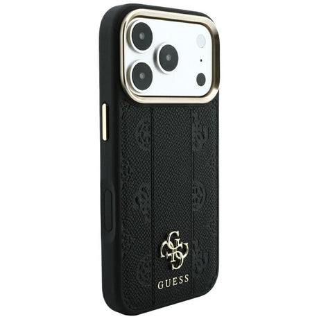 Husa de protectie Guess Leather Stripe Peony 4G compatibil cu iPhone 18 Pro Max / iPhone 17 Pro Max, Negru