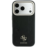 Husa de protectie Guess Leather Stripe Peony 4G compatibil cu iPhone 18 Pro Max / iPhone 17 Pro Max, Negru