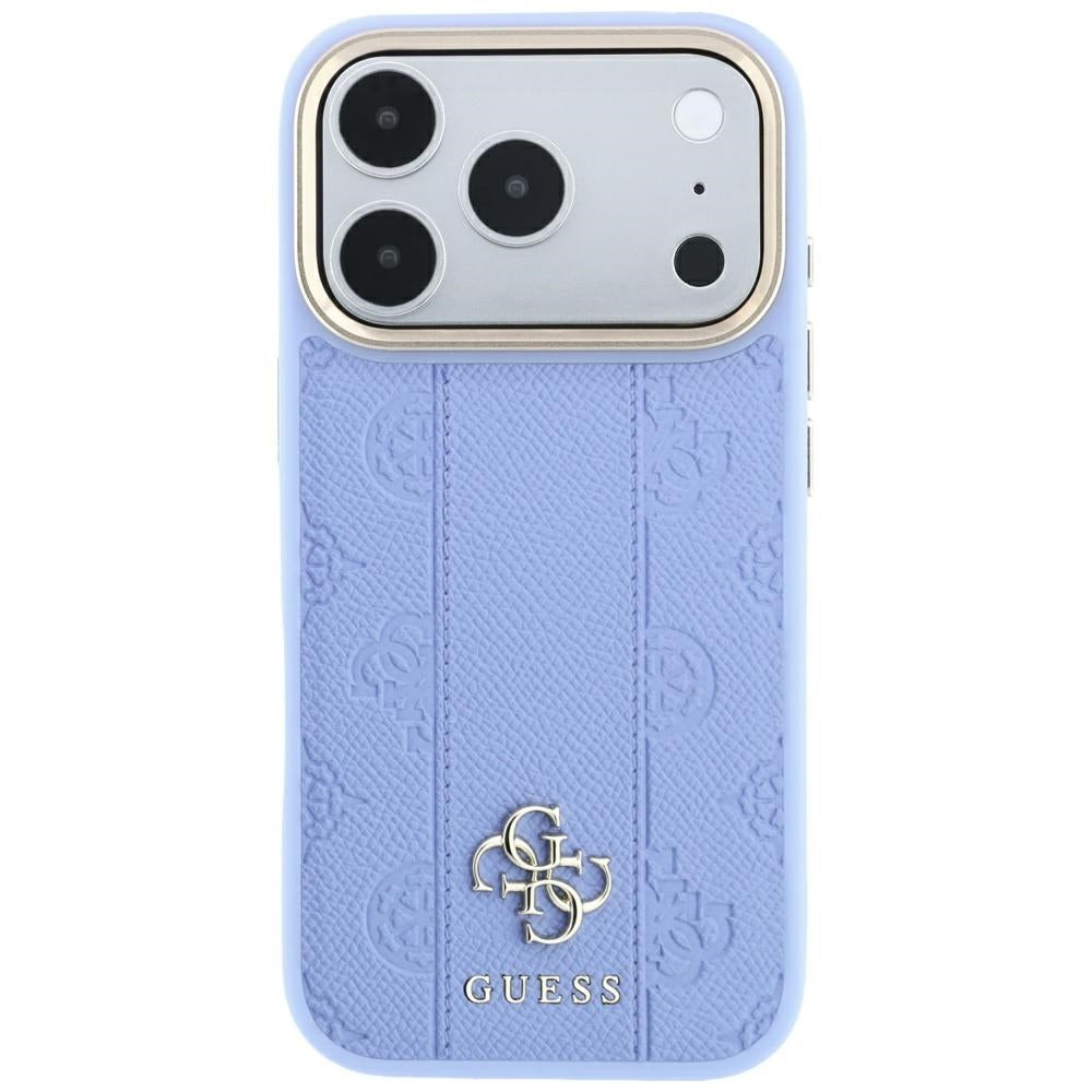 Husa de protectie Guess Leather Stripe Peony 4G compatibil cu iPhone 18 Pro / iPhone 17 Pro, Albastru