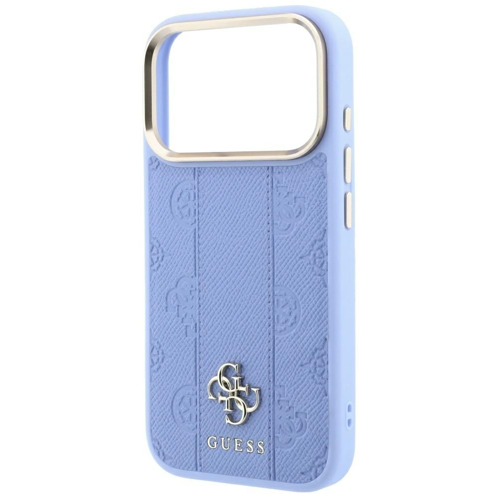 Husa de protectie Guess Leather Stripe Peony 4G compatibil cu iPhone 18 Pro / iPhone 17 Pro, Albastru