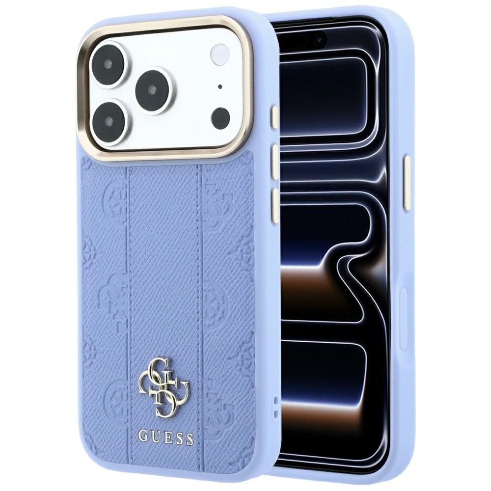 Husa de protectie Guess Leather Stripe Peony 4G compatibil cu iPhone 17 Pro Max / iPhone 18 Pro Max, Albastru