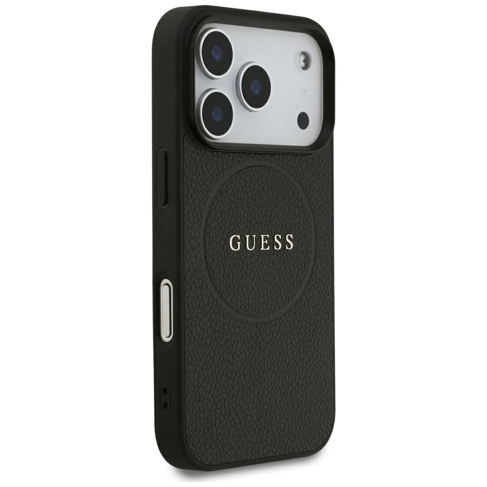 Husa pentru iPhone 18 Pro / iPhone 17 Pro - Guess Grained Gold Ring MagSafe (GUHMP18LPGHSMMK) - Black