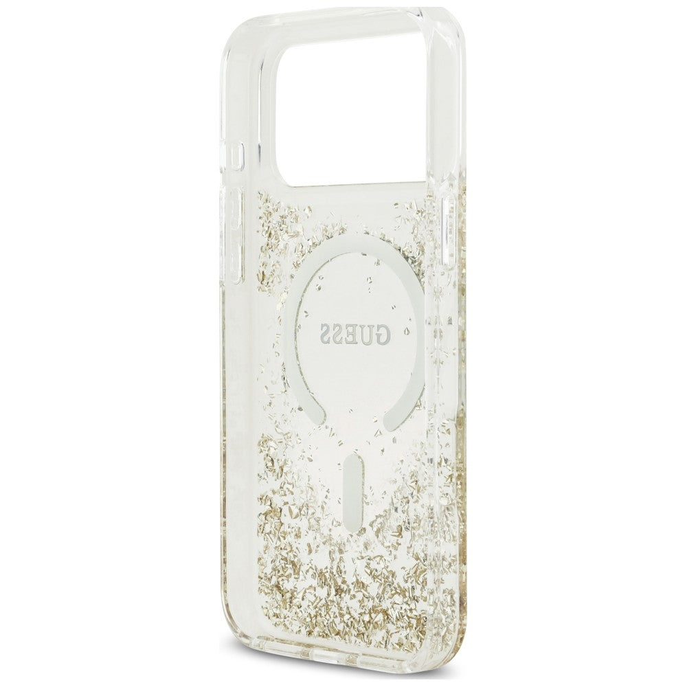 Husa de protectie Guess Resin Bottom Glitter compatibil cu iPhone 18 Pro / iPhone 17 Pro, Auriu