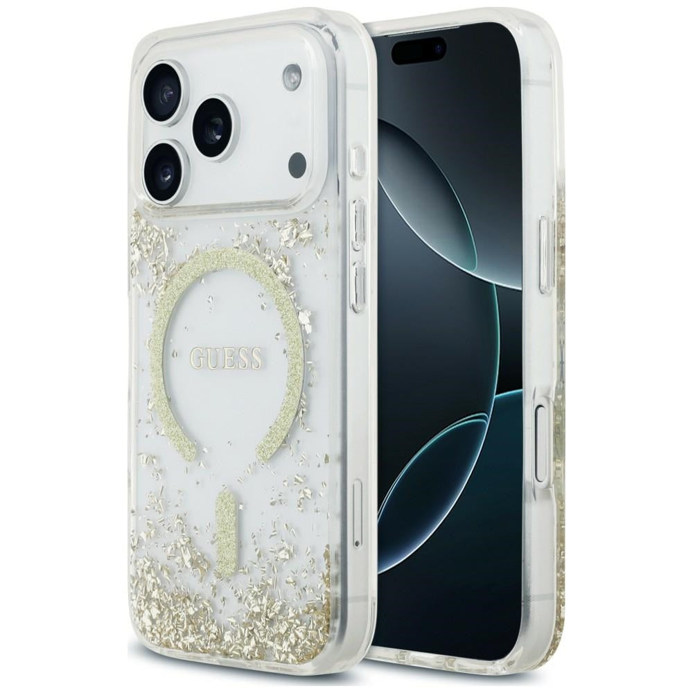 Husa de protectie Guess Resin Bottom Glitter compatibil cu iPhone 18 Pro / iPhone 17 Pro, Auriu
