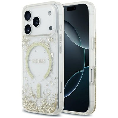 Husa de protectie Guess Resin Bottom Glitter compatibil cu iPhone 18 Pro / iPhone 17 Pro, Auriu