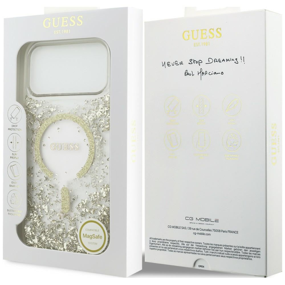 Husa de protectie Guess Resin Bottom Glitter MagSafe compatibil cu iPhone 18 Pro Max / iPhone 17 Pro Max, Auriu