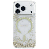 Husa de protectie Guess Resin Bottom Glitter MagSafe compatibil cu iPhone 18 Pro Max / iPhone 17 Pro Max, Auriu
