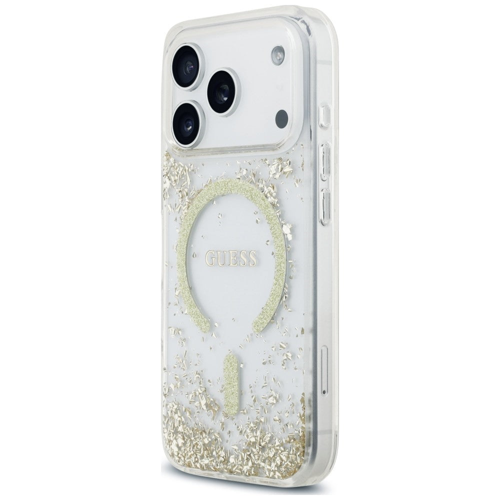 Husa de protectie Guess Resin Bottom Glitter MagSafe compatibil cu iPhone 18 Pro Max / iPhone 17 Pro Max, Auriu