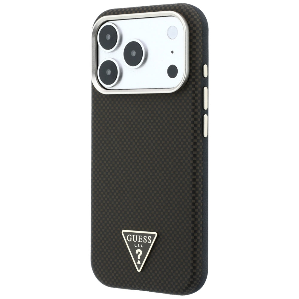 Husa de protectie Guess Kevlar Triangle Logo compatibil cu iPhone 18 Pro / iPhone 17 Pro, Maro