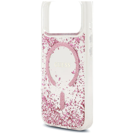Husa de protectie Guess Resin Bottom Glitter MagSafe compatibil cu iPhone 18 Pro / iPhone 17 Pro, Roz