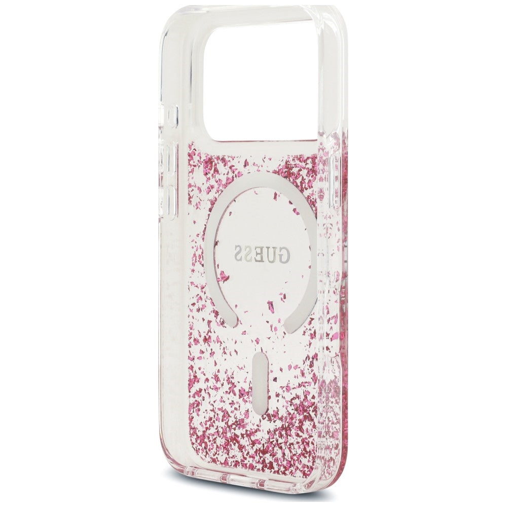 Husa de protectie Guess Resin Bottom Glitter MagSafe compatibil cu iPhone 18 Pro / iPhone 17 Pro, Roz