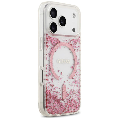 Husa de protectie Guess Resin Bottom Glitter MagSafe compatibil cu iPhone 18 Pro / iPhone 17 Pro, Roz