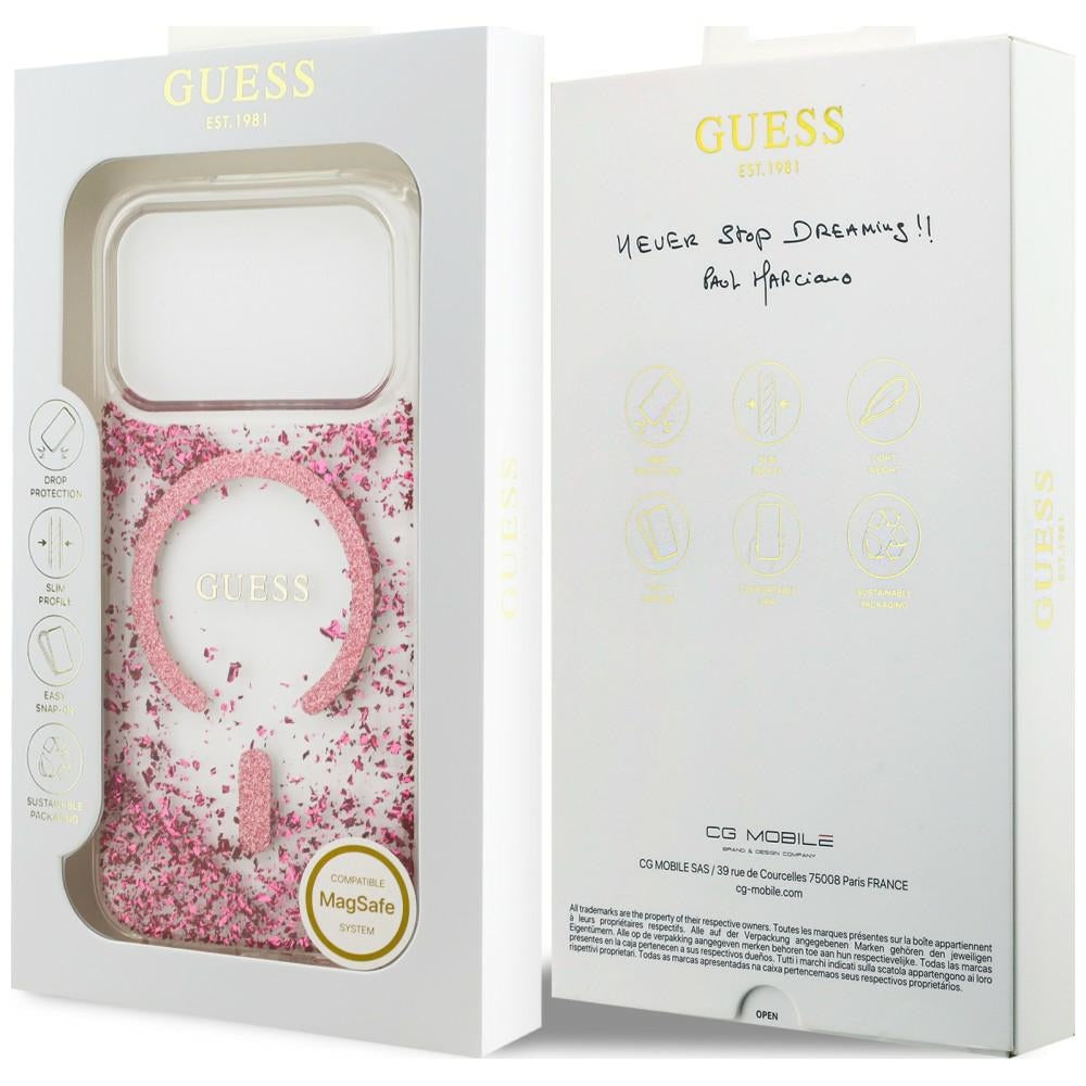 Husa de protectie Guess Resin Bottom Glitter MagSafe compatibil cu iPhone 18 Pro Max / iPhone 17 Pro Max, Roz