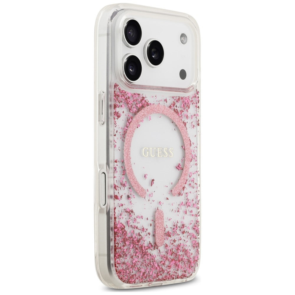 Husa de protectie Guess Resin Bottom Glitter MagSafe compatibil cu iPhone 18 Pro Max / iPhone 17 Pro Max, Roz