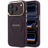 Husa de protectie Guess Saffiano Peony & Ring compatibil cu iPhone 18 Pro / iPhone 17 Pro, Bordo