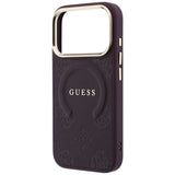 Husa de protectie Guess Saffiano Peony & Ring compatibil cu iPhone 18 Pro Max / iPhone 17 Pro Max, Bordo