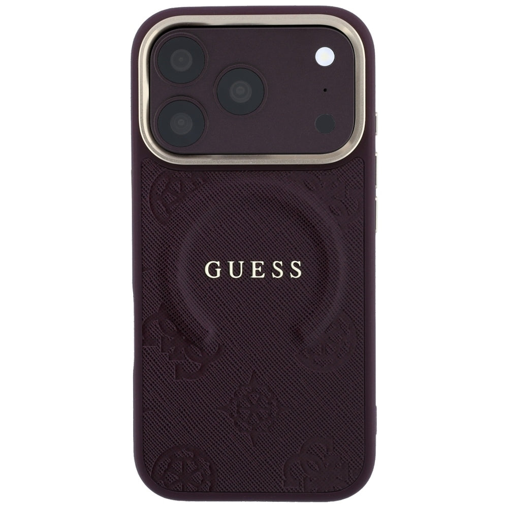 Husa de protectie Guess Saffiano Peony & Ring compatibil cu iPhone 18 Pro Max / iPhone 17 Pro Max, Bordo