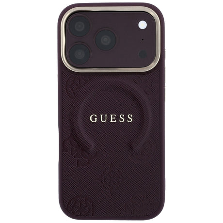 Husa de protectie Guess Saffiano Peony & Ring compatibil cu iPhone 18 Pro Max / iPhone 17 Pro Max, Bordo