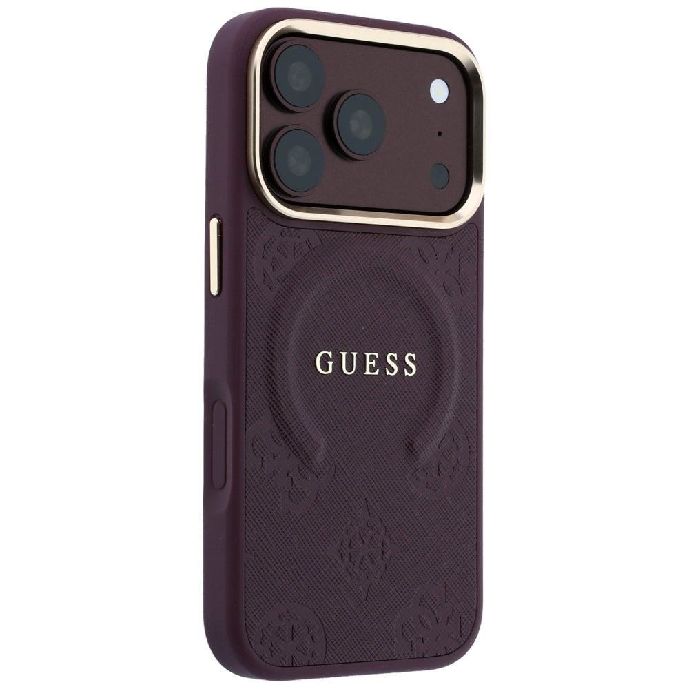 Husa de protectie Guess Saffiano Peony & Ring compatibil cu iPhone 18 Pro Max / iPhone 17 Pro Max, Bordo