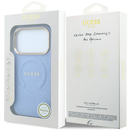 Husa de protectie Guess Saffiano Peony & Ring compatibil cu iPhone 18 Pro / iPhone 17 Pro, Albastru