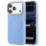 Husa de protectie Guess Saffiano Peony & Ring compatibil cu iPhone 18 Pro / iPhone 17 Pro, Albastru
