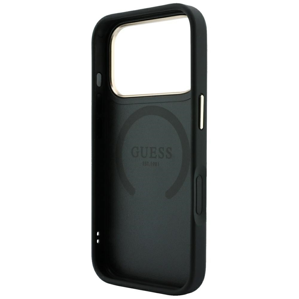 Husa de protectie Guess Saffiano Peony & Ring compatibil cu iPhone 18 Pro / iPhone 17 Pro, Negru