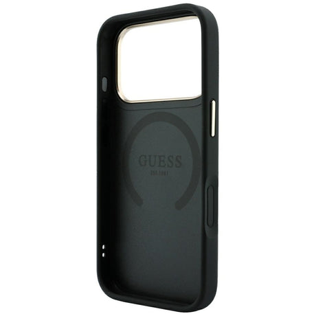 Husa de protectie Guess Saffiano Peony & Ring compatibil cu iPhone 18 Pro / iPhone 17 Pro, Negru