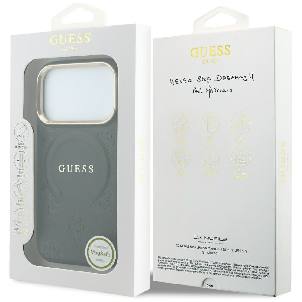 Husa de protectie Guess Saffiano Peony & Ring compatibil cu iPhone 18 Pro / iPhone 17 Pro, Negru