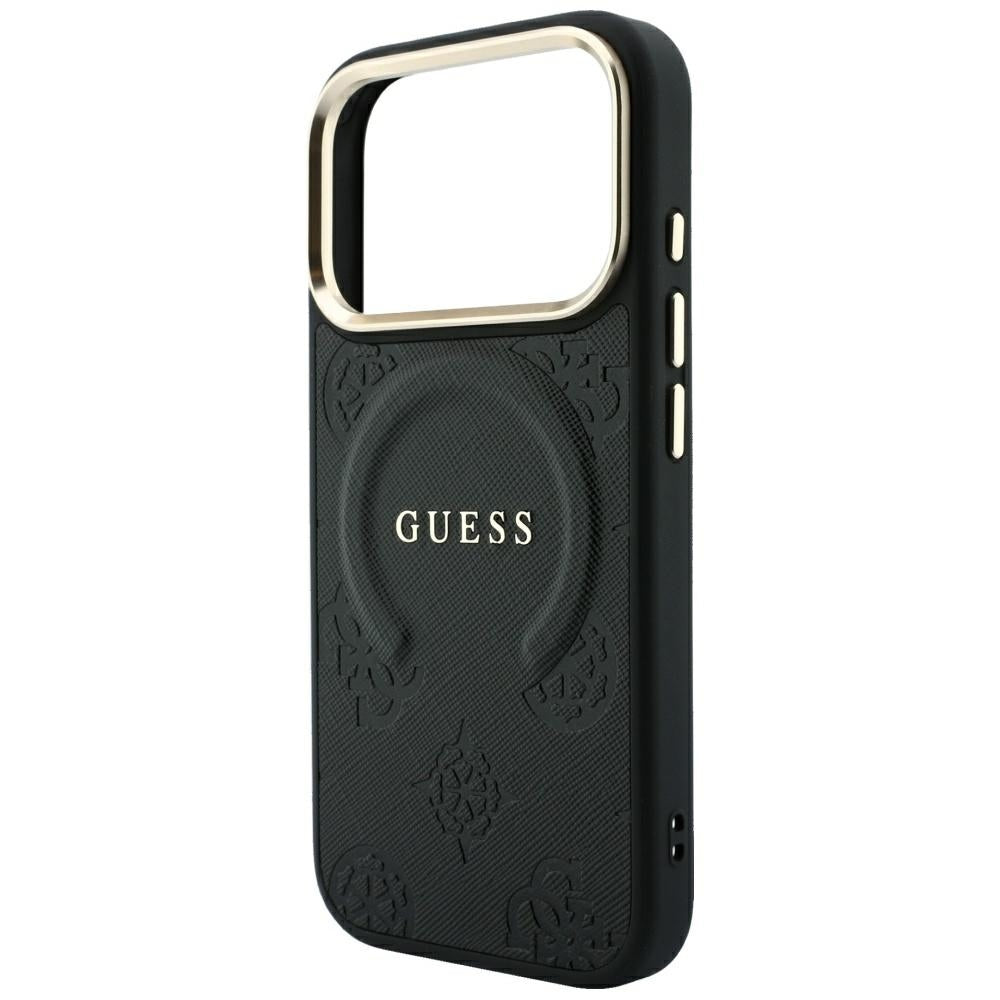 Husa de protectie Guess Saffiano Peony & Ring compatibil cu iPhone 18 Pro / iPhone 17 Pro, Negru