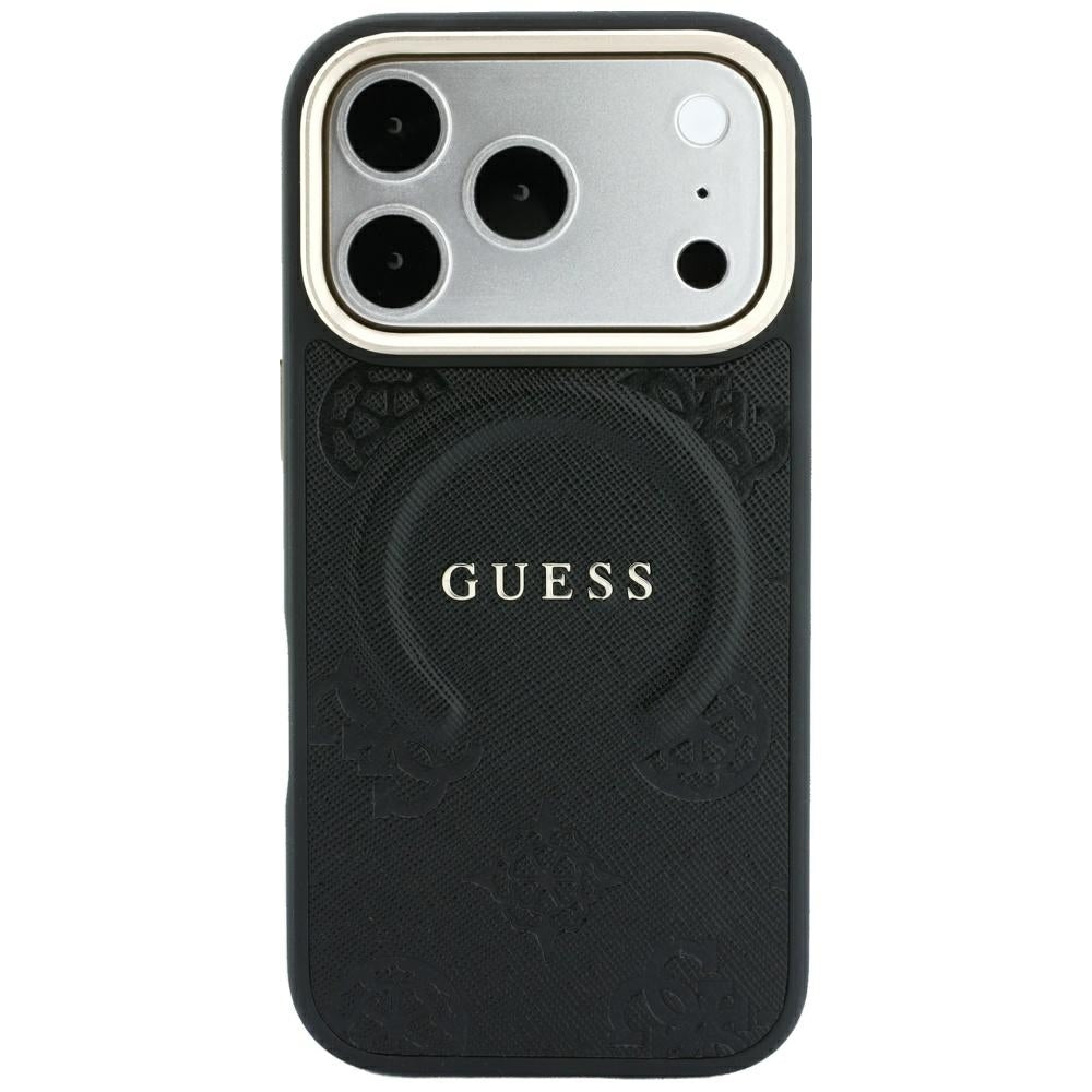 Husa de protectie Guess Saffiano Peony & Ring compatibil cu iPhone 18 Pro Max / iPhone 17 Pro Max, Negru