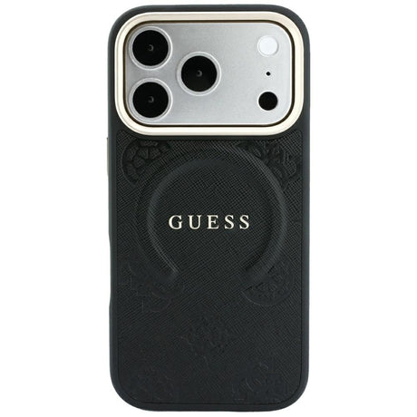 Husa de protectie Guess Saffiano Peony & Ring compatibil cu iPhone 18 Pro Max / iPhone 17 Pro Max, Negru
