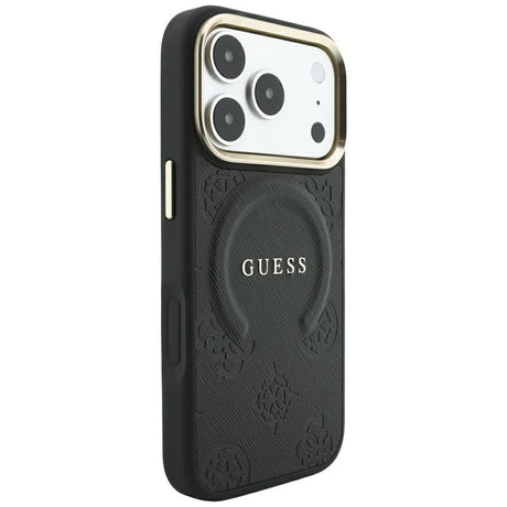 Husa de protectie Guess Saffiano Peony & Ring compatibil cu iPhone 18 Pro Max / iPhone 17 Pro Max, Negru