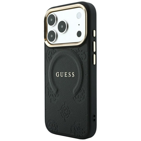 Husa de protectie Guess Saffiano Peony & Ring compatibil cu iPhone 18 Pro Max / iPhone 17 Pro Max, Negru