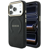 Husa de protectie Guess Saffiano Peony & Ring compatibil cu iPhone 18 Pro Max / iPhone 17 Pro Max, Negru