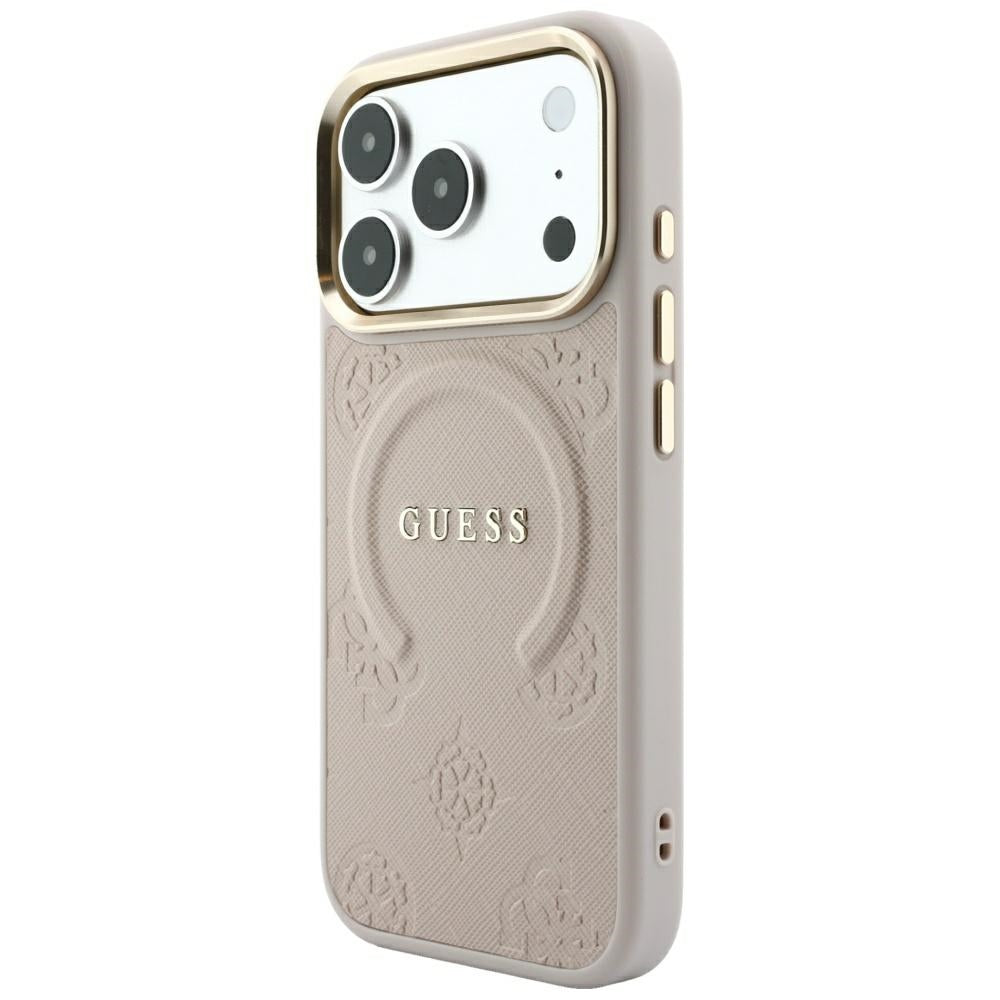 Husa de protectie Guess Saffiano Peony & Ring compatibil cu iPhone 18 Pro / iPhone 17 Pro, Roz