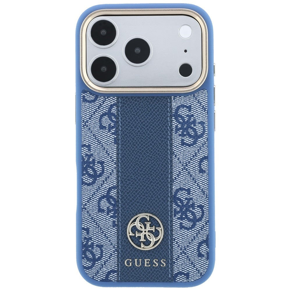 Husa de protectie Guess Leather 4G Stripe compatibil cu iPhone 18 Pro / iPhone 17 Pro, Albastru