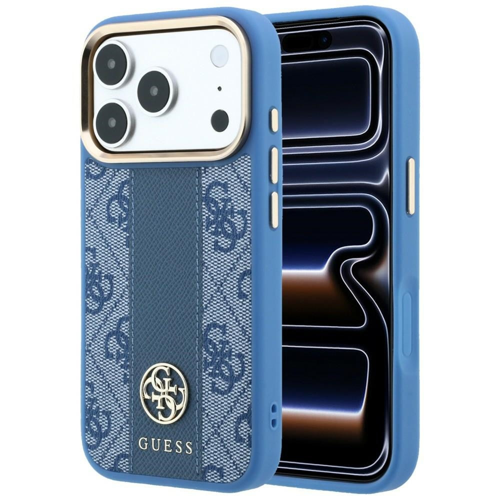 Husa de protectie Guess Leather 4G Stripe compatibil cu iPhone 18 Pro / iPhone 17 Pro, Albastru