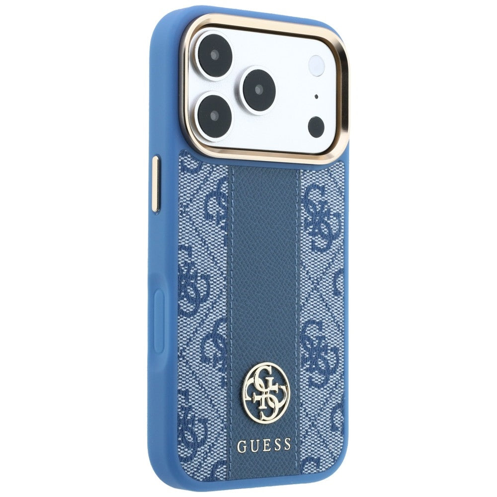 Husa de protectie Guess Leather 4G Stripe compatibil cu iPhone 17 Pro Max / iPhone 18 Pro Max, Albastru