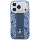 Husa de protectie Guess Leather 4G Stripe compatibil cu iPhone 17 Pro Max / iPhone 18 Pro Max, Albastru