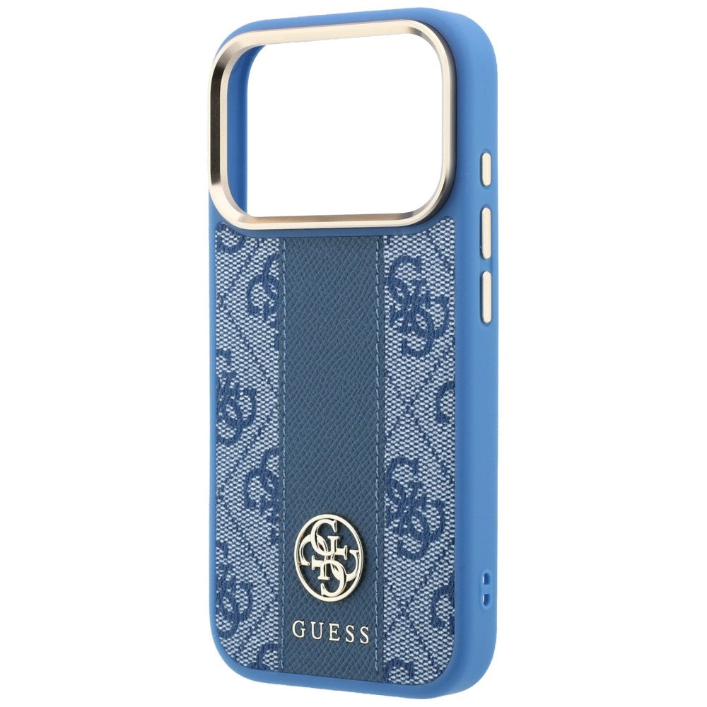 Husa de protectie Guess Leather 4G Stripe compatibil cu iPhone 17 Pro Max / iPhone 18 Pro Max, Albastru