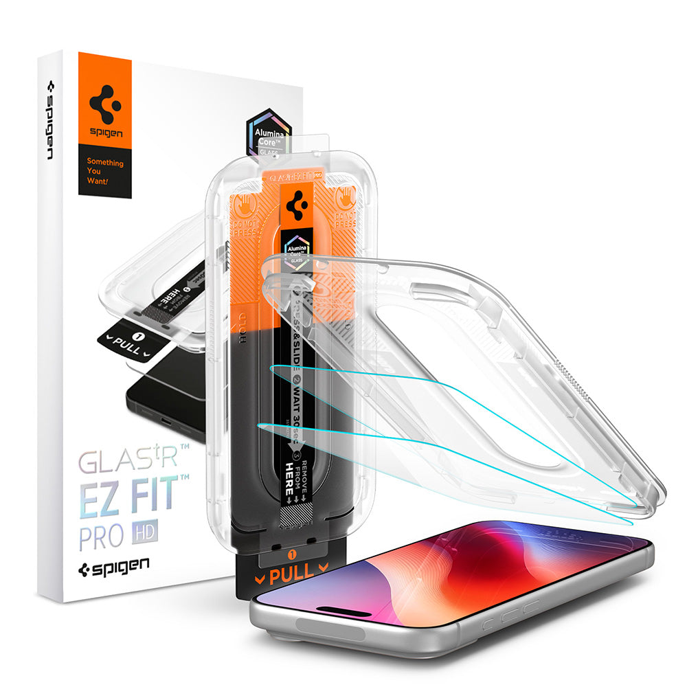 Folie de protectie Spigen Glas.tR EZ-FIT Pro HD compatibil cu iPhone 16 Pro / iPhone 17 / iPhone 17 Pro, Transparent