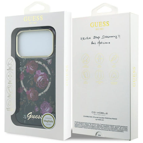 Husa de protectie Guess IML Glitter Blossom Roses compatibil cu iPhone 18 Pro / iPhone 17 Pro, Negru