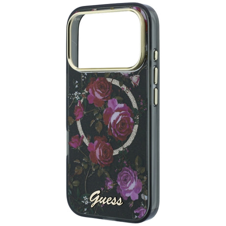 Husa de protectie Guess IML Glitter Blossom Roses compatibil cu iPhone 18 Pro / iPhone 17 Pro, Negru