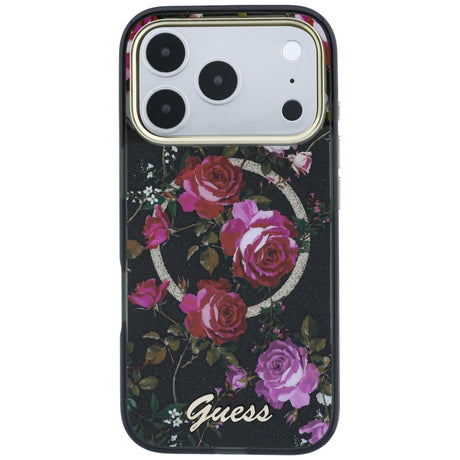 Husa de protectie Guess IML Glitter Blossom Roses compatibil cu iPhone 18 Pro / iPhone 17 Pro, Negru